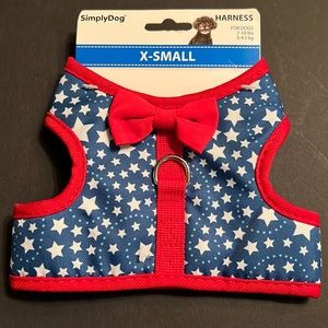 blue starry print bowtie harness with red piping -size X-small-NWT